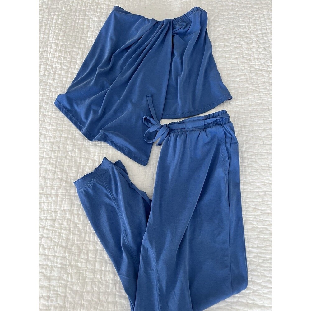 Anthropologie Strapless Top & Pant Lounge Set XXS Runs Large Blue EUC